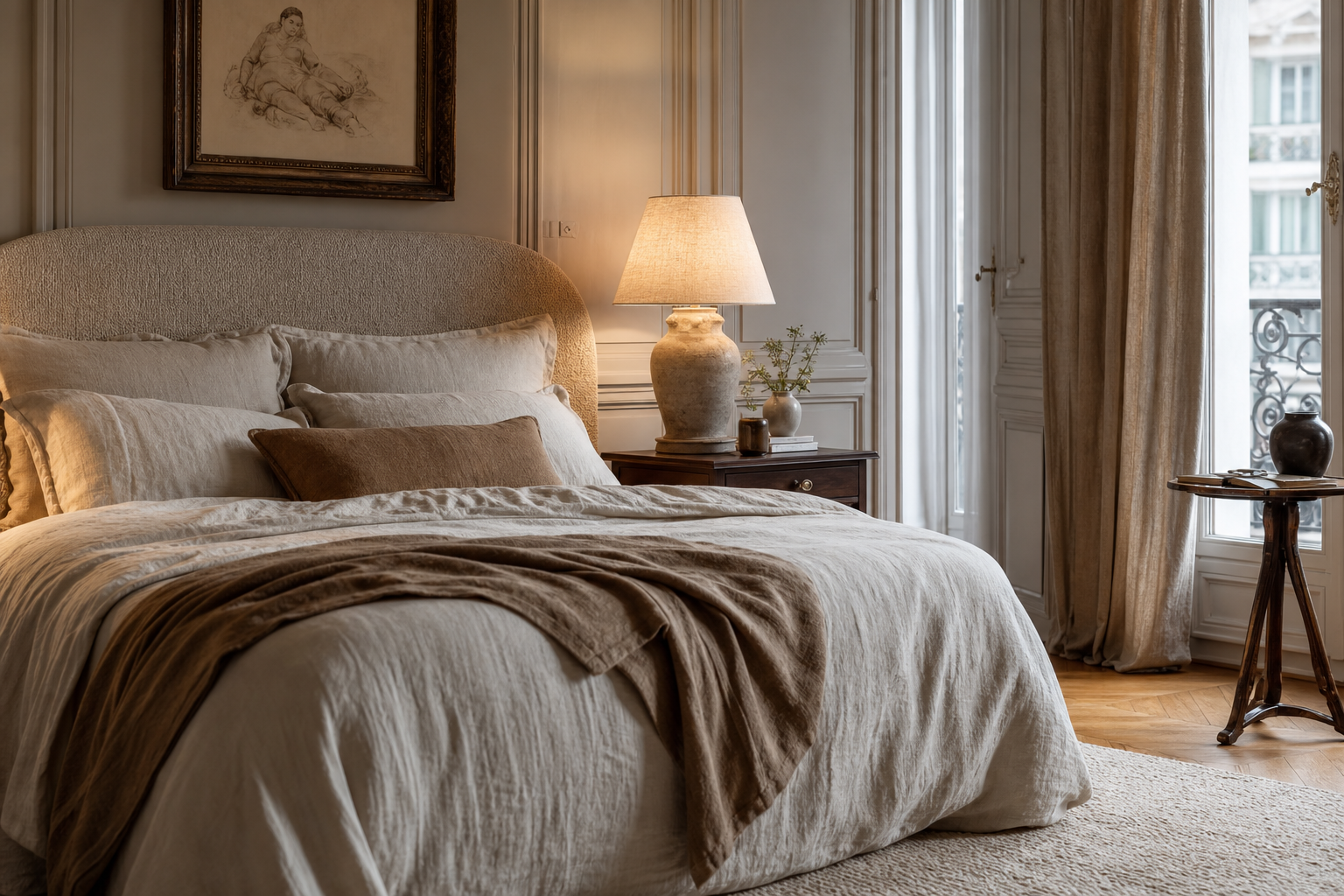 Chambre habillée de textures chaleureuses