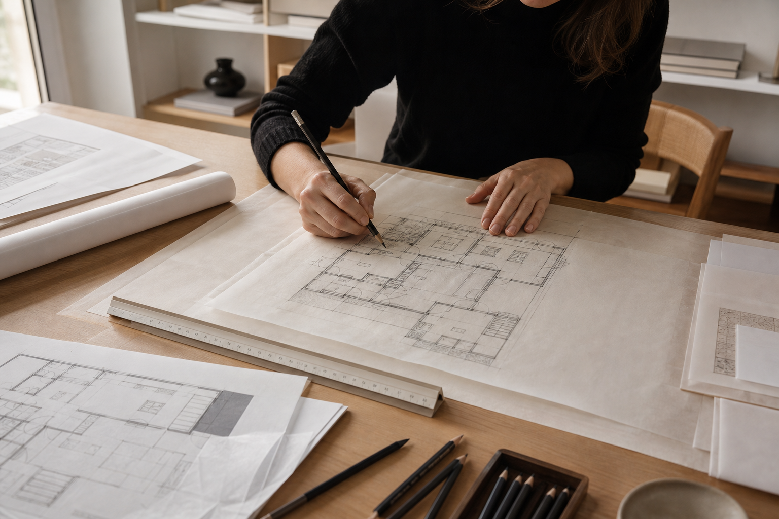 Croquis de plan d'aménagement à l'atelier